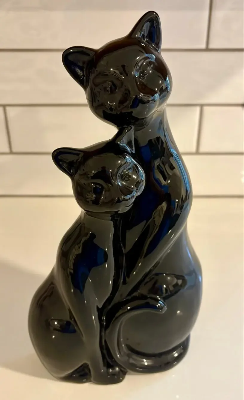 Ceramic Black Siamese Cat Pair Figurine